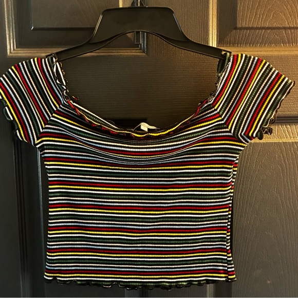 Charlotte Russe Ribbed Multicolored Cropped Top - Size Medium - Picture 1 of 2